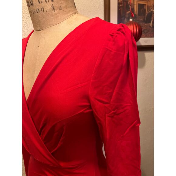 Sarin Mathews Deep V Neck Ruched Bodycon Long Sleeve Mini Dress Red NWT Size XL - Picture 6 of 9
